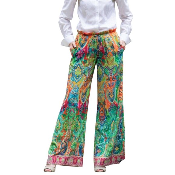 Lauren Ralph Lauren Size Large Pants Wide Leg Colorful Boho Preppy - Picture 3 of 6